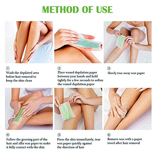 Tiras de Cera, Bandas de Cera Depilatoria, Bandas Depilatorias Tiras de Cera para Cuerpo, Piernas, Brazo, Papel de Depilación con Cera 32 Tiras