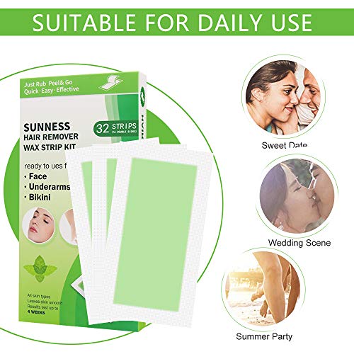 Tiras de Cera, Bandas de Cera Depilatoria, Bandas Depilatorias Tiras de Cera para Cuerpo, Piernas, Brazo, Papel de Depilación con Cera 32 Tiras