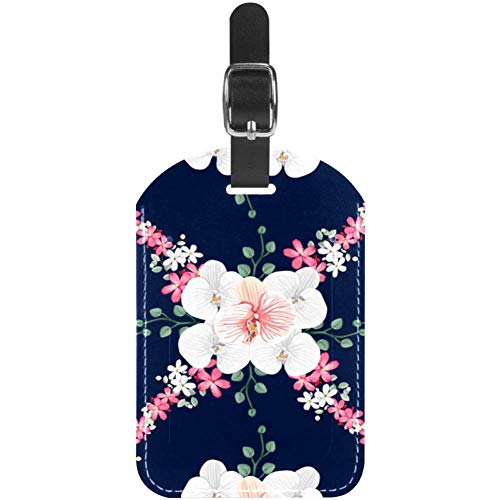 TIZORAX - Etiquetas para equipaje (piel, diseño de orquídea silvestre, 1 unidad), color rosa