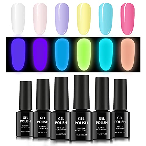 TOMICCA Esmalte de Gel Semipermanente que Brilla en la oscuridad, Set de 6 Colores de Esmalte de Gel.