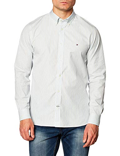 Tommy Hilfiger Bold Stripe Shirt Camisa, Breezy Blue/Ivory/Yale Navy, L para Hombre