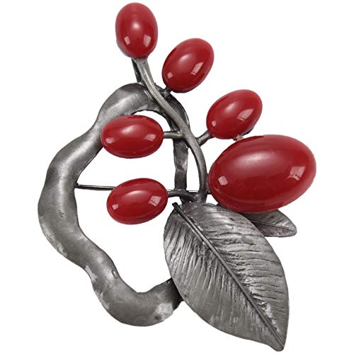 TOOGOO Plata Antigua + Rojo Broche Vintage de Piedra de opalo para Mujer Pines Broche de Flor Grande Pistola Apto Sueter Bufanda