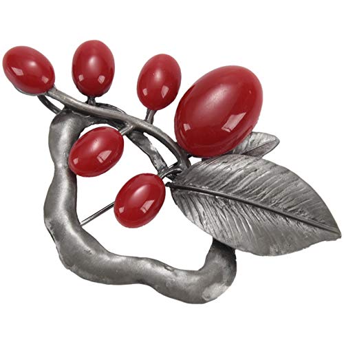 TOOGOO Plata Antigua + Rojo Broche Vintage de Piedra de opalo para Mujer Pines Broche de Flor Grande Pistola Apto Sueter Bufanda