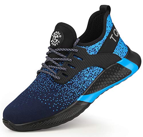 tqgold Zapatos de Seguridad Hombres Mujeres Zapatos de Trabajo S3 con Zapatillas con Punta de Acero Zapatos Protectores Transpirables Ligeros Zapatillas Deportivas (Azul, 41)