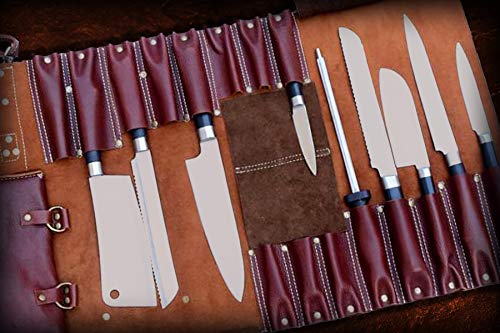 Très Chic Bolso de piel para cuchillos de chef con 16 ranuras con correa de hombro desmontable
