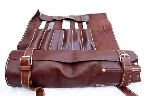 Très Chic Bolso de piel para cuchillos de chef con 16 ranuras con correa de hombro desmontable