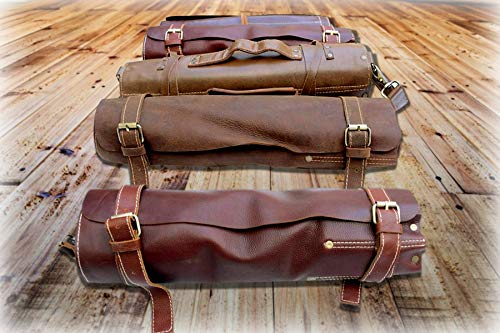 Très Chic Bolso de piel para cuchillos de chef con 16 ranuras con correa de hombro desmontable