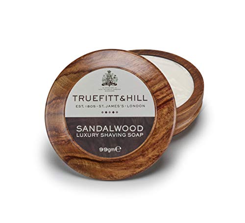 TrueFitt & Hill Jabón de afeitar de lujo de sándalo de 99 g en cuenco de madera