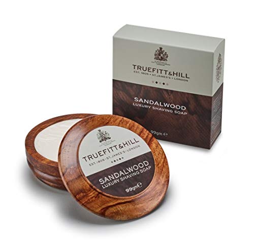 TrueFitt & Hill Jabón de afeitar de lujo de sándalo de 99 g en cuenco de madera