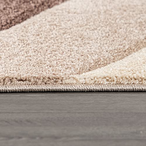 T&T Design Alfombra Diseño Moderna Pelo Corto Mallorca Motivo Ondas En Beige Crema Marrón, Größe:200x290 cm