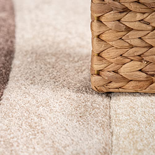 T&T Design Alfombra Diseño Moderna Pelo Corto Mallorca Motivo Ondas En Beige Crema Marrón, Größe:200x290 cm