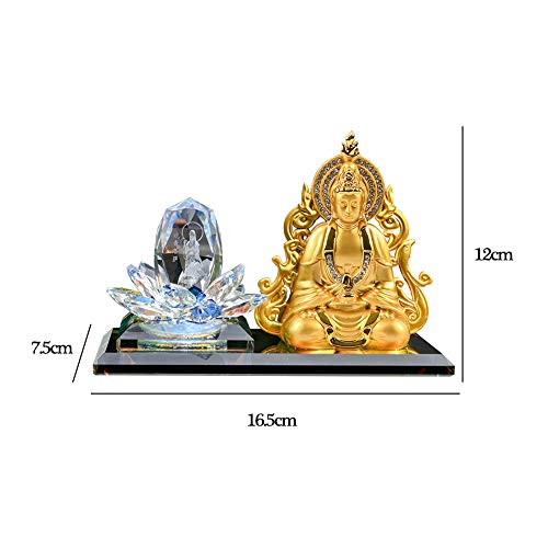 TYBYJYF Crystal Guanyin Estatua Escultura Decoración del Coche, Aleación Lotus Guanyin Arte Moderno Escultura, Decoración Interior Talla Estatua de Buda Decoración Artesanía Regalo,Natural