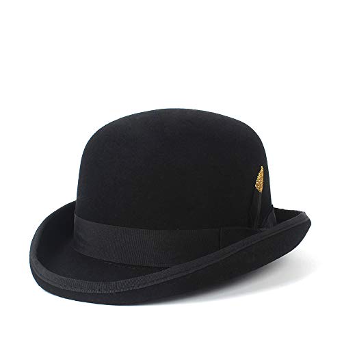 u&h Buen Sombrero Moda de París Hombres Lana Jazz Hat Dome Floppy Brim Fedora Hat Vestido Negro Gris Vintage Casual Hombre Invierno Cálido Bowler Hat Cap (55~61CM) (Color : Negro, tamaño : 55cm)