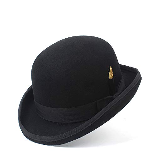 u&h Buen Sombrero Moda de París Hombres Lana Jazz Hat Dome Floppy Brim Fedora Hat Vestido Negro Gris Vintage Casual Hombre Invierno Cálido Bowler Hat Cap (55~61CM) (Color : Negro, tamaño : 55cm)
