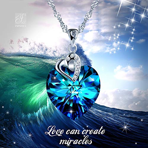 Unendlich U- Collares Mujer de Plata de Ley 925 Colgante Corazón del Cristal Azul Swarovski, Idea Regalo Navidad para Mujeres Chicas