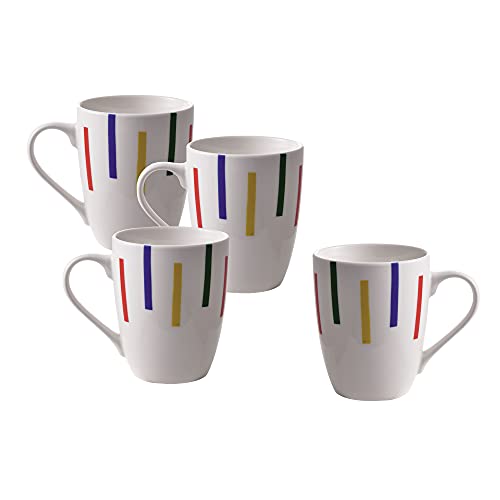 UNITED COLORS OF BENETTON- BE110 Set 4p Mugs 11cm 360ml New Bone China diseño Rayas de Colores Casa Benetton, Loza