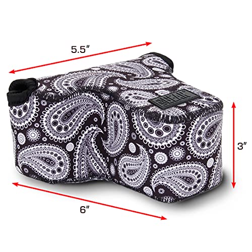 USA Gear Funda Cámara Reflex DSLR con Protección de Neopreno, Presilla Para Cinturón y Almacenamiento de Accesorios - Compatible con Nikon D3400, Canon EOS Rebel SL2, Pentax K-70 y más - Paisley Negro