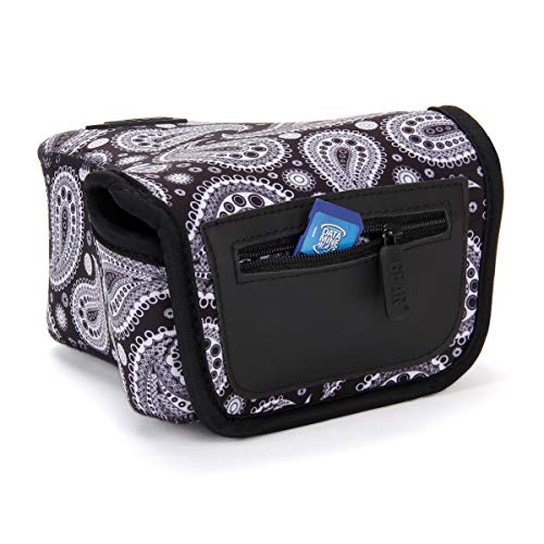 USA Gear Funda Cámara Reflex DSLR con Protección de Neopreno, Presilla Para Cinturón y Almacenamiento de Accesorios - Compatible con Nikon D3400, Canon EOS Rebel SL2, Pentax K-70 y más - Paisley Negro