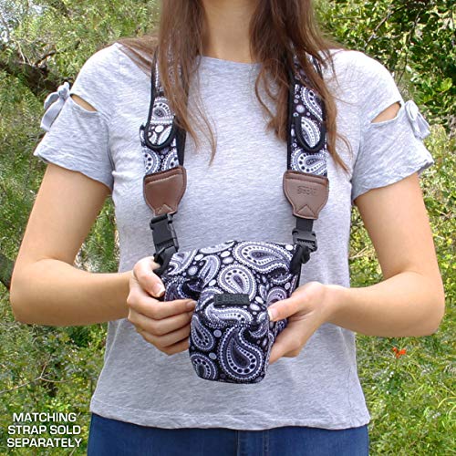 USA Gear Funda Cámara Reflex DSLR con Protección de Neopreno, Presilla Para Cinturón y Almacenamiento de Accesorios - Compatible con Nikon D3400, Canon EOS Rebel SL2, Pentax K-70 y más - Paisley Negro