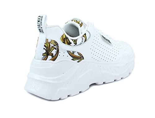 Versace JENAS Couture - Zapatillas deportivas 72VA3SC3 de piel color blanco perforado con logotipo de Baroque, Color blanco., 39 EU