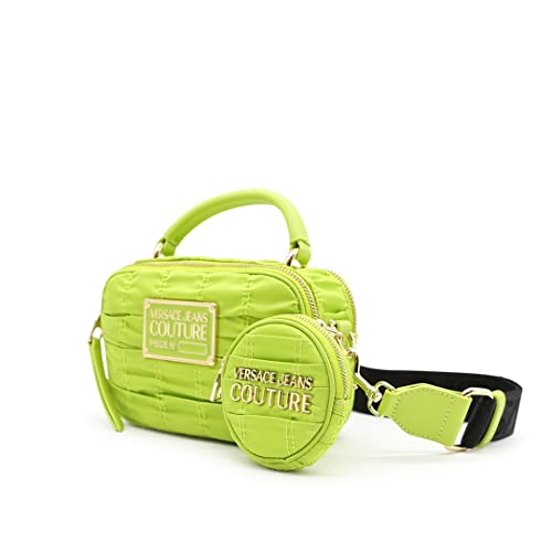 Versace Vaqueros Couture 72VA4BX2 Camerabag de correa media de nailon acolchado verde neón con mini cartera