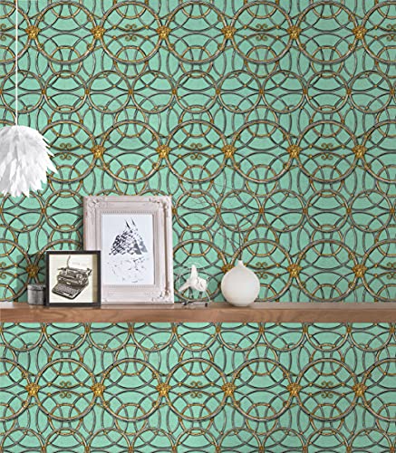 Versace Wallpaper 10.05 m x 0.70 m Verde Oro Fabricado en Alemania 370497 37049-7, Metallic, Grün