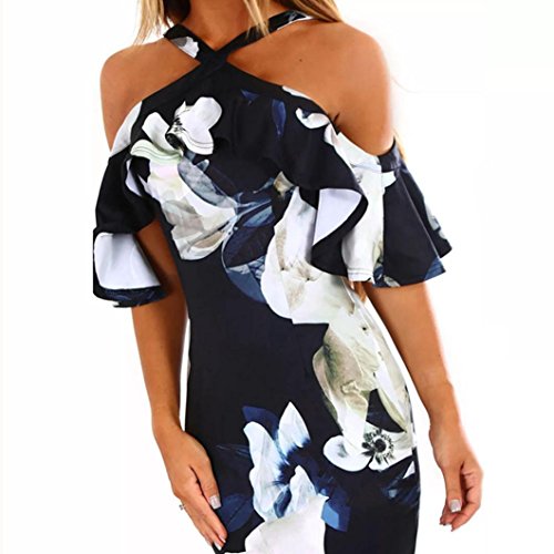 Vestidos de Mujer, ASHOP Vestido Verano 2018 Sin Mangas Casual Ajustados T-Shirt Vestido Coctel Fiesta Largo Dress Estampado Floral Boho Playa Falda Elegantes en Oferta Baratos (M, Armada)