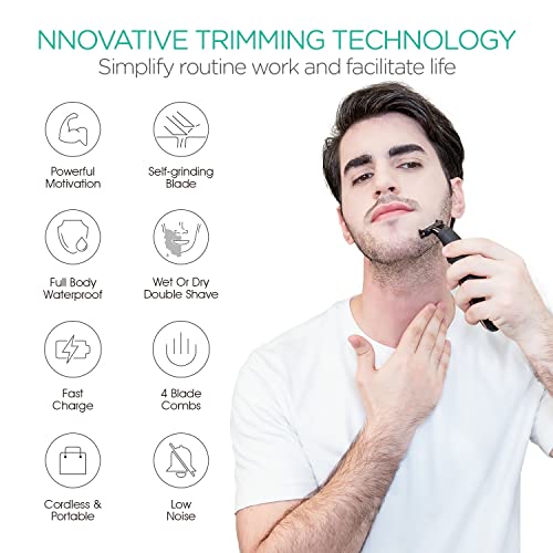 VOYOR Recortadora para barbas para Hombres Recortadora eléctrica de cuerpo entero y afeitadora inalámbrica cortadora de cabello Navajas de afeitar para vello mojado y seco, impermeables TX100