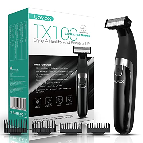 VOYOR Recortadora para barbas para Hombres Recortadora eléctrica de cuerpo entero y afeitadora inalámbrica cortadora de cabello Navajas de afeitar para vello mojado y seco, impermeables TX100