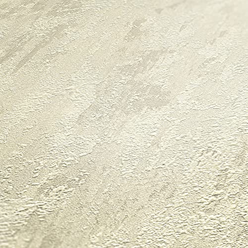 WALLCOVER Papel pintado no tejido beige crema efecto brillo metálico 3D Industrial papel pintado aspecto hormigón beige crema Modern Design estructura unitario aspecto usado papel pintado vinilo