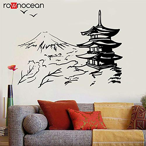 wanmeidp Edificio japonés Pagoda Japón Paisaje Arte asiático Oriental Etiqueta de la Pared Vinilo Decoración del hogar Sala de Estar Etiqueta extraíble Mural 1 77x57cm
