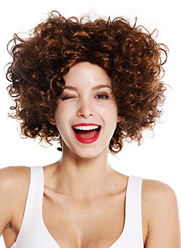 WIG ME UP- 1352-ZA6A Peluca Mujer Carnaval Halloween Diva Pelo Corto Rizado Raya en Medio castaño