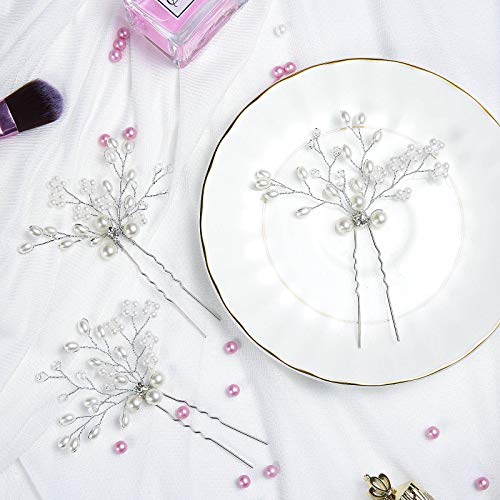 Wodasi 3 Piezas Pinza de Pelo de Perlas de Boda con Cristales, Cristal Perla Novia Tocado Joyería Accesorios, Juego de Horquillas para el Pelo de Novia de Cristal, Estilo B
