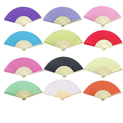 Woohome 12 Pz Ventilador de Papel de Bambú Plegable Mano Ventilador para Decoraciones de Bodas, Fiestas, Bailes, DIY (Multicolor)