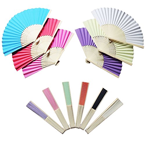 Woohome 12 Pz Ventilador de Papel de Bambú Plegable Mano Ventilador para Decoraciones de Bodas, Fiestas, Bailes, DIY (Multicolor)