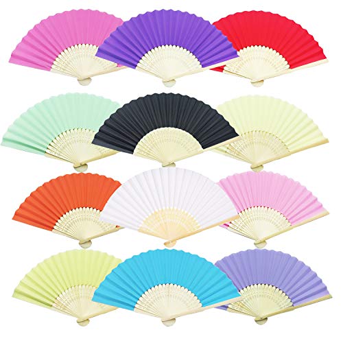 Woohome 12 Pz Ventilador de Papel de Bambú Plegable Mano Ventilador para Decoraciones de Bodas, Fiestas, Bailes, DIY (Multicolor)