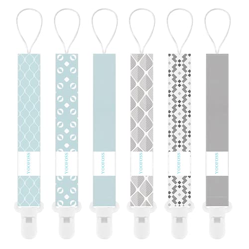 YOOFOSS Chupetes de Clip Bebé 6 piezas Clips para chupete de Babies de algodón Hecha de Materia Segura Limpiable Antiarrugas y Anti-Fade, con el Diseño Unisexo y Adorable Multicolor-Geométrico