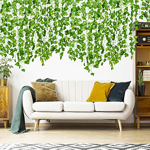 YQing 168 Ft-24 Piezas Hiedra Artificial Hoja Guirnalda Plantas Vid Colgante Guirnalda de Hiedra Inglesa Hogar Cocina Jardín Oficina Boda Decoración de Pared