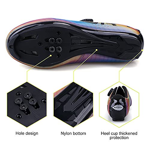 Zapatillas de Ciclismo Hombre Decoloración Zapatillas de Bicicleta de Carretera de Parejas Moda Antideslizantes Transpirables de Carretera con Hebilla de Giro Rápido y Caja de Zapatos 42