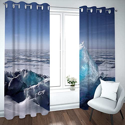 ZHDXDP Cortinas Infantiles Niño Icebergs, Nieve Cortinas Translucidas 3D Decorativas |Ojales 2 Piezas (260x200cm)