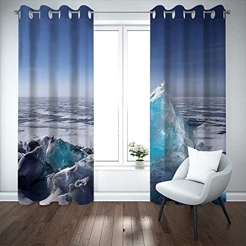 ZHDXDP Cortinas Infantiles Niño Icebergs, Nieve Cortinas Translucidas 3D Decorativas |Ojales 2 Piezas (260x200cm)