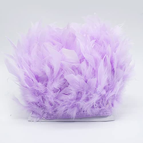 1 metro de cuero Natural, Color rosa, adornos de plumas de pavo, cinta de plumas, decoración de vestido de boda, artesanías de costura, venta al por mayor, púrpura claro