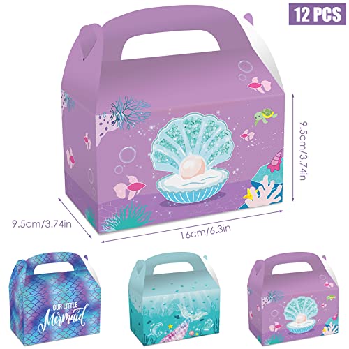 12 Piezas Bolsas Papel Kraft Sirena con Asas,Sirena Regalo Cajas artículos de Fiesta Sirena para Fiesta de cumpleaños, Baby Shower, Suministros de Boda