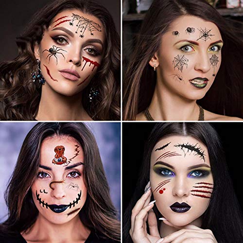 2019 Nueva etiqueta engomada impermeable del tatuaje de la cara de Halloween broma aterradora Etiqueta engomada del tatuaje para la atmósfera Masquerade divertida de Blemish, como se muestra, España