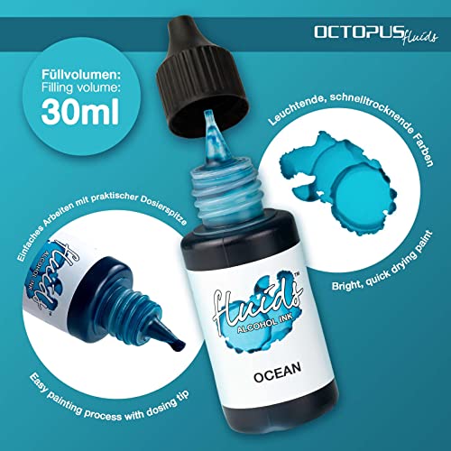 30ml Fluids Alcohol Ink BLUE OCEAN, Tinta al alcohol para Fluid Art y Resin Art, azul