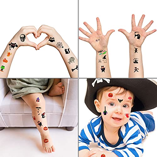 378 PCS Halloween Fiestas Pegatinas, Halloween Tatuajes, Pegatina Temporal, 40 Hojas Halloween Tattoos, Tatuajes de Halloween para Niños, Pegatinas de Halloween, para niños Mascarada Halloween
