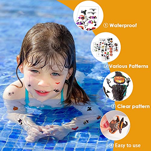 378 PCS Halloween Fiestas Pegatinas, Halloween Tatuajes, Pegatina Temporal, 40 Hojas Halloween Tattoos, Tatuajes de Halloween para Niños, Pegatinas de Halloween, para niños Mascarada Halloween
