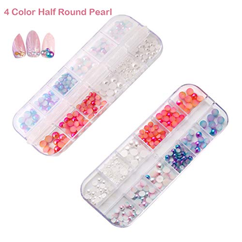 4 Cajas Joyas de Uñas Perlas Piedras de Pedrería Espalda Plana AB Diamantes Cuentas Redondas Mezcla de Encantos de Vidrio Gemas Piedras Para Uñas 3D Decoraciones de Arte