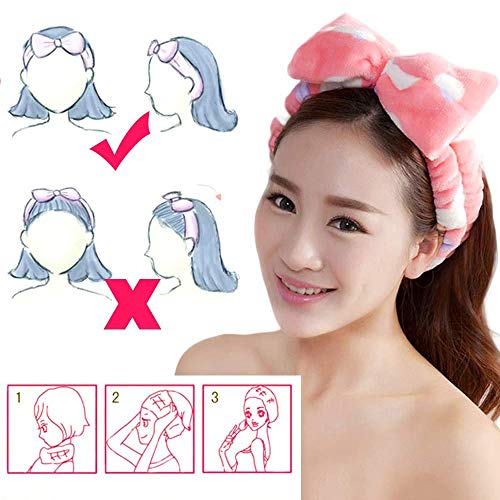 4 piezas de diadema facial, maquillaje, envoltura de baño, toalla deportiva de tela de felpa con cinta mágica, cinta elástica para el pelo con lazo con 2 cepillos, 6 maquinillas de afeitar para cejas