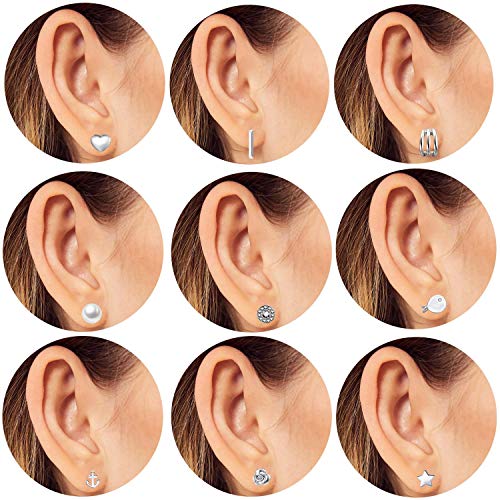 42 pares de pendientes de perno prisionero variados surtidos de época para mujeres niñas aros simples aretes conjunto joyería de la mujer (Plata)